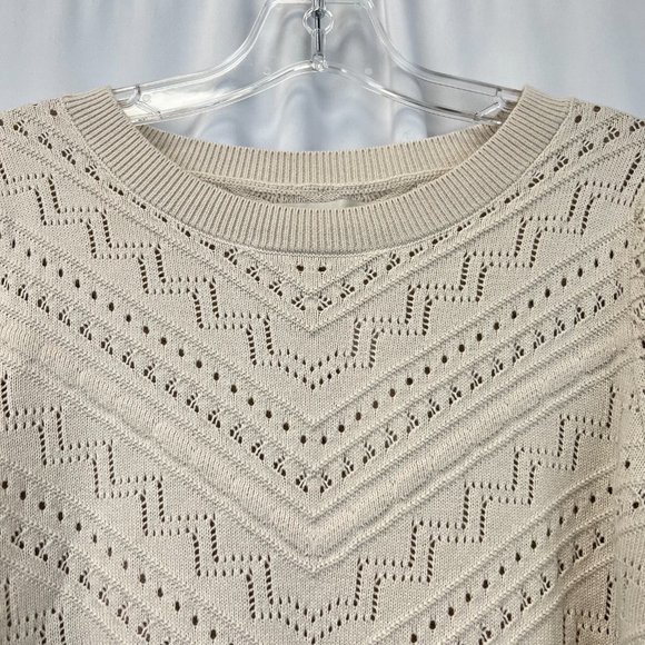 Loft Womens Beige Cotton Round Neck Short Sleeve Pullover Sweater Size Medium - Picture 3 of 9